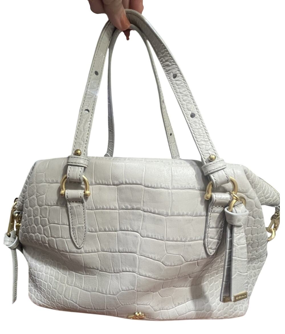 Brahmin Delaney Convertible Satchel Grey Ivory Croc Embossed Bag